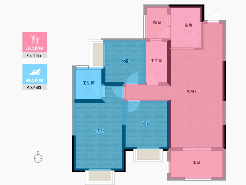 云南省-昆明市-清华海峡小镇花园城-83.99-户型库-动静分区