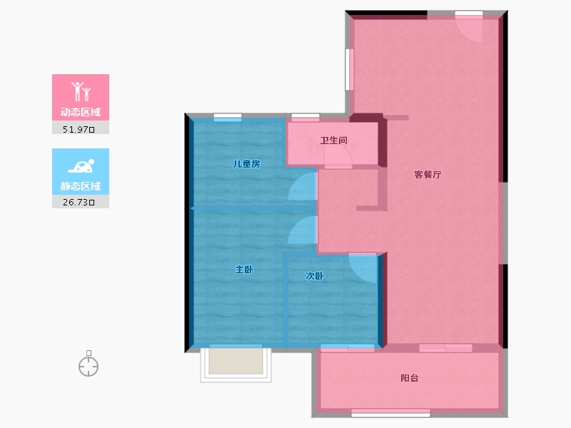 云南省-昆明市-俊发龙泉俊园-70.74-户型库-动静分区