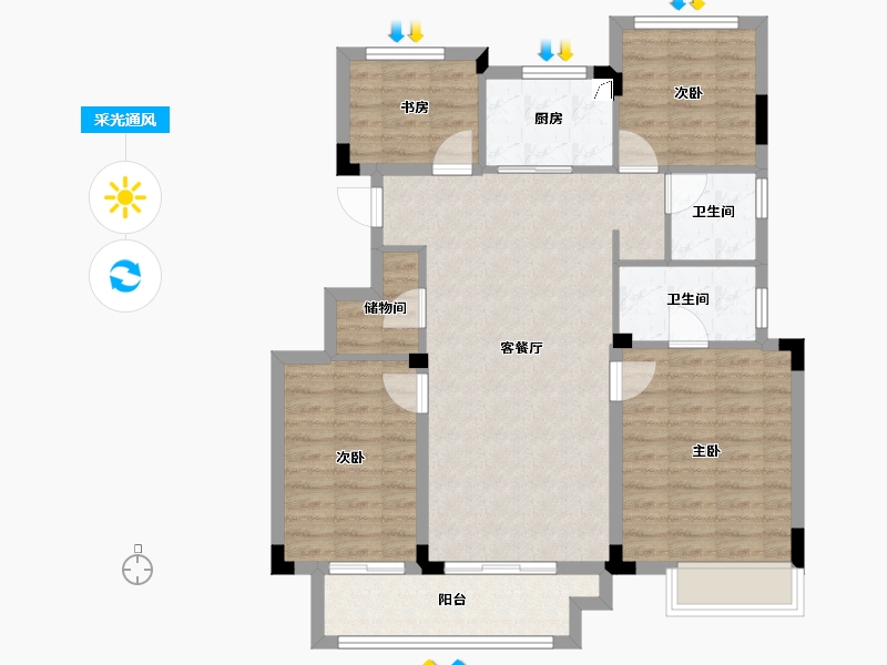 浙江省-金华市-​上坤蓝城云锦桃源-92.80-户型库-采光通风