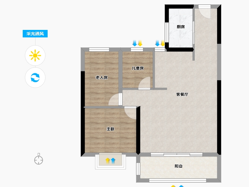 云南省-昆明市-俊发龙泉俊园-69.80-户型库-采光通风