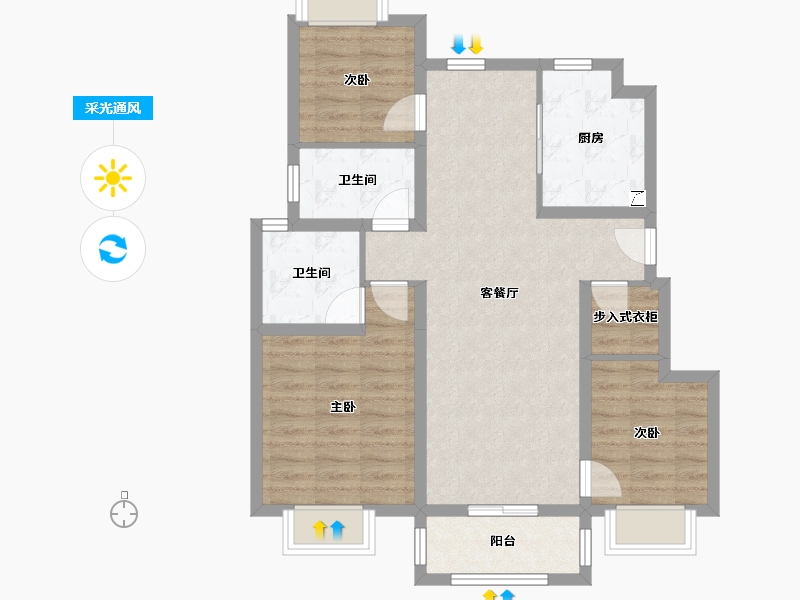 云南省-昆明市-卓越滇池晴翠-79.30-户型库-采光通风