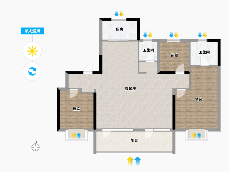 山东省-青岛市-蔚蓝天地-110.40-户型库-采光通风