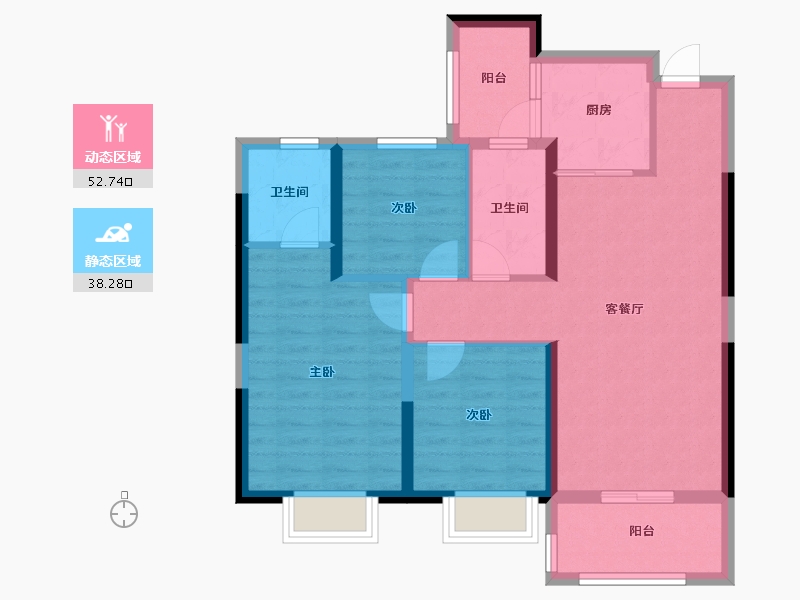 云南省-昆明市-清华海峡小镇花园城-80.80-户型库-动静分区