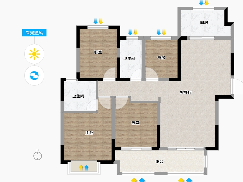 河南省-南阳市-建业贰号城邦-114.33-户型库-采光通风