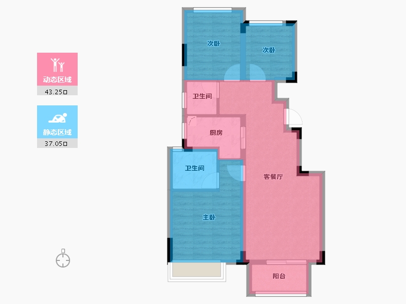 浙江省-金华市-​上坤蓝城云锦桃源-71.20-户型库-动静分区