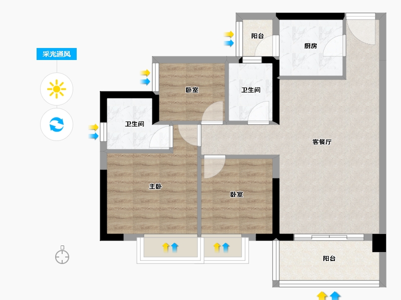 广东省-惠州市-荣佳国韵-70.20-户型库-采光通风