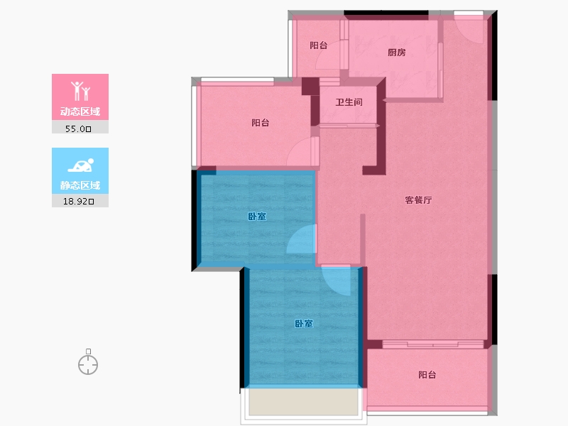 广东省-惠州市-碧桂园城央印象-65.34-户型库-动静分区