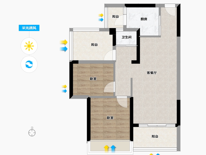 广东省-惠州市-碧桂园城央印象-65.34-户型库-采光通风