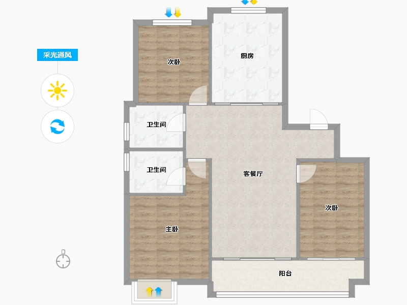 山东省-潍坊市-保利梧桐语-105.00-户型库-采光通风