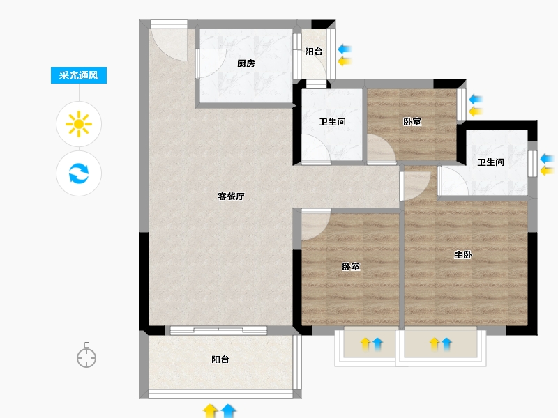 广东省-惠州市-荣佳国韵-72.88-户型库-采光通风