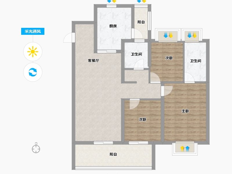 云南省-昆明市-俊发未来城-95.21-户型库-采光通风