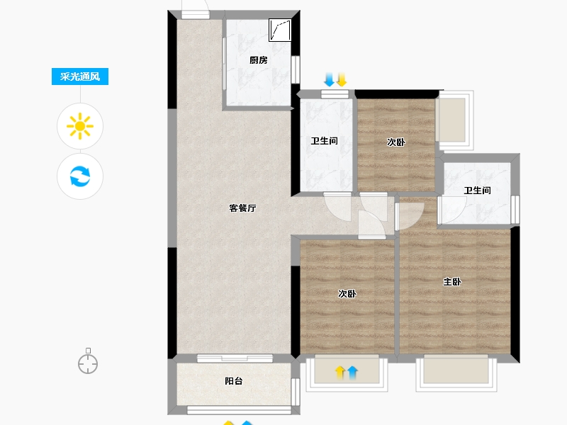 广东省-江门市-香江翡翠湾-90.00-户型库-采光通风