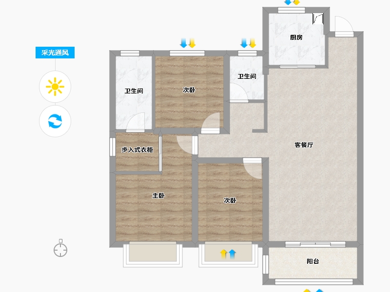 山西省-临汾市-米罗公馆-96.99-户型库-采光通风