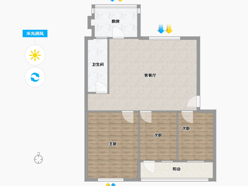 山东省-淄博市-华瑞园-36号楼-107.00-户型库-采光通风