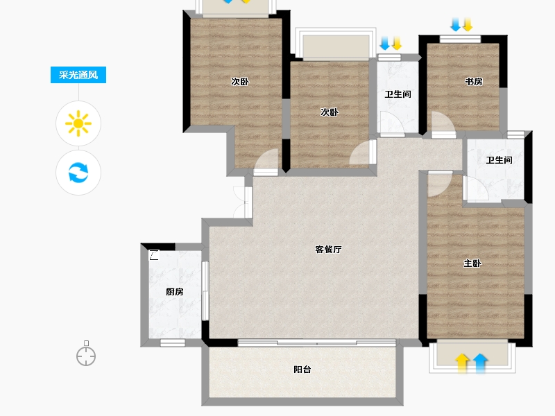 四川省-成都市-兴城人居云山府-103.02-户型库-采光通风