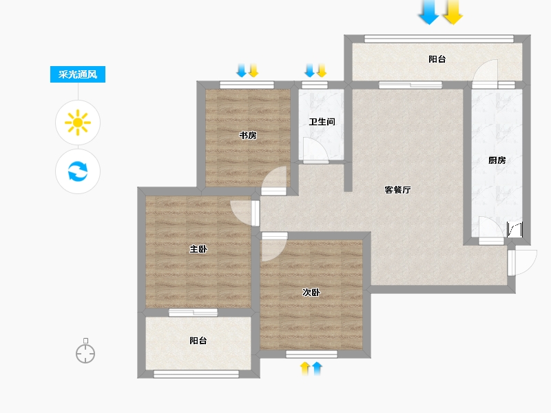 陕西省-西安市-高科绿水东城-80.50-户型库-采光通风