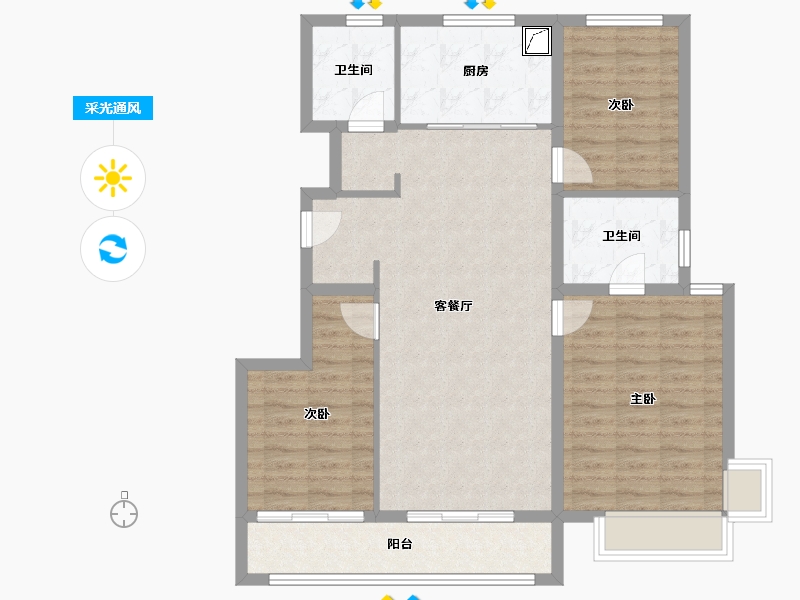 河北省-石家庄市-龙湖天璞-107.00-户型库-采光通风