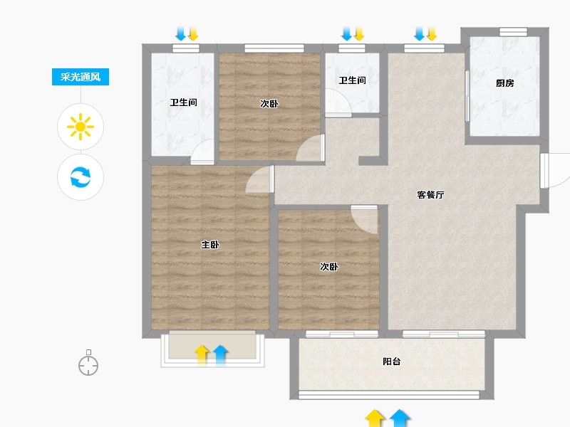 江苏省-徐州市-​汇景君悦府-94.65-户型库-采光通风