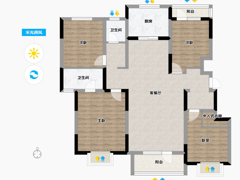 山东省-青岛市-蔚蓝天地-112.00-户型库-采光通风