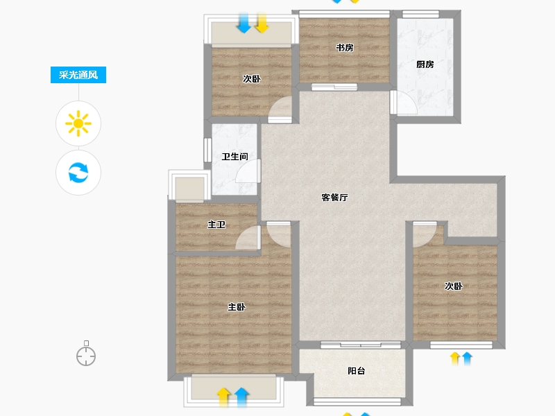 江苏省-徐州市-绿地翡翠蓝湾-93.42-户型库-采光通风