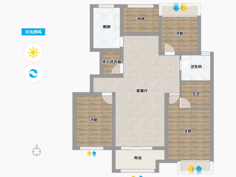 江苏省-徐州市-绿地翡翠蓝湾-96.00-户型库-采光通风