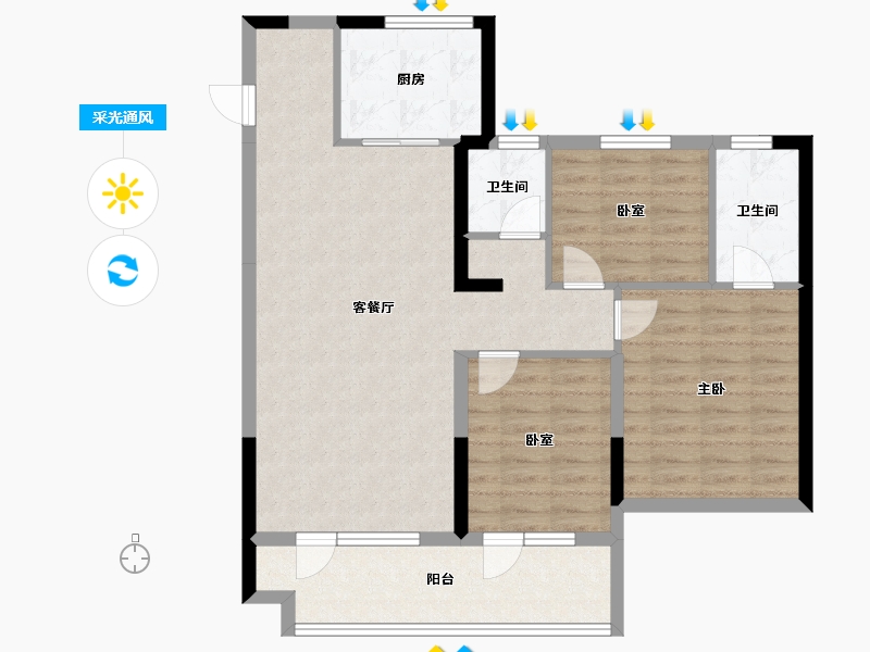 山东省-青岛市-蔚蓝天地-92.00-户型库-采光通风