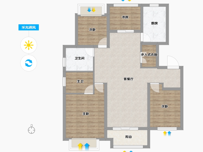 江苏省-徐州市-绿地翡翠蓝湾-95.90-户型库-采光通风