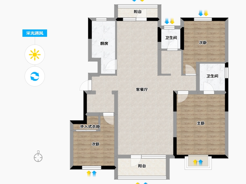 山东省-青岛市-蔚蓝天地-104.00-户型库-采光通风