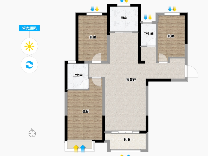 河南省-南阳市-建业贰号城邦-101.06-户型库-采光通风