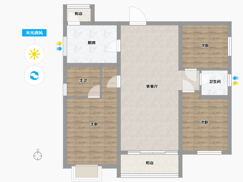 四川省-成都市-珑山樾-90.36-户型库-采光通风