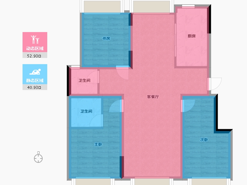 吉林省-长春市-中海橡树园-96.70-户型库-动静分区