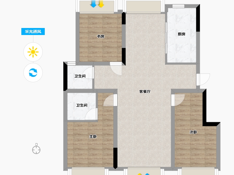 吉林省-长春市-中海橡树园-96.70-户型库-采光通风