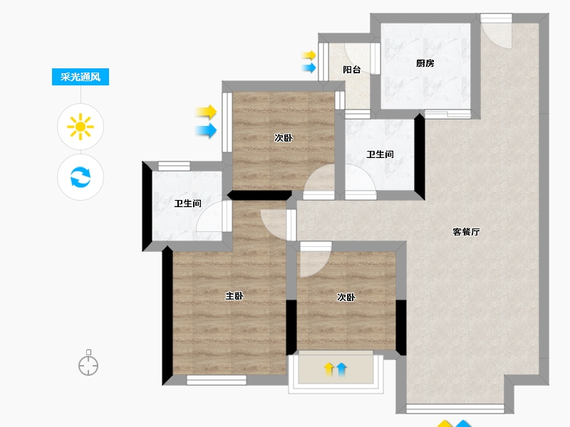 四川省-成都市-东原江山印月-65.87-户型库-采光通风