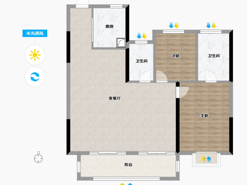 江苏省-徐州市-益兴康馨名樾-105.76-户型库-采光通风