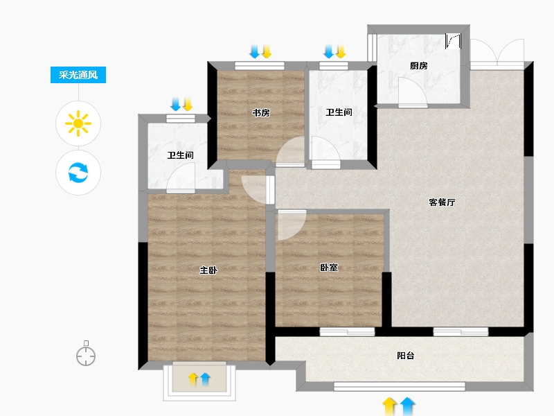 江苏省-徐州市-绿城蘭园-80.53-户型库-采光通风