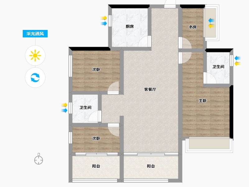 四川省-成都市-唐人街相府花园-95.16-户型库-采光通风