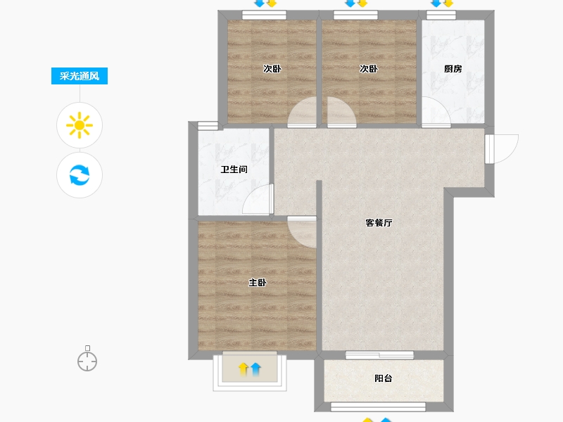 山东省-烟台市-桦林彩雲城-64.46-户型库-采光通风