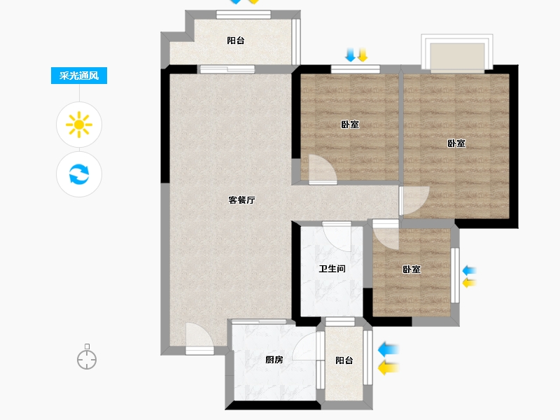 山东省-济南市-碧桂园·天悦-72.00-户型库-采光通风