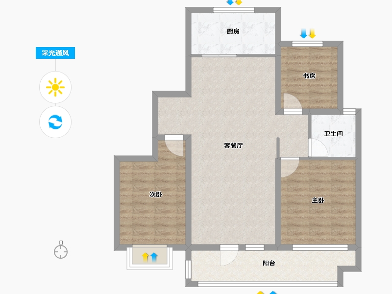 山东省-烟台市-瑞东瑞学府-85.29-户型库-采光通风