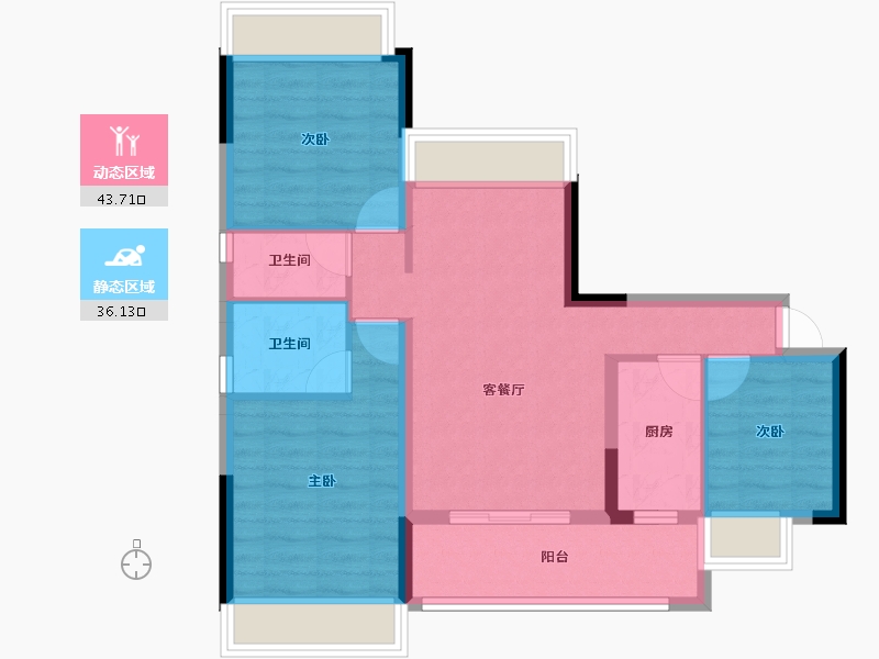 重庆-重庆市-琨洲观澜-70.59-户型库-动静分区