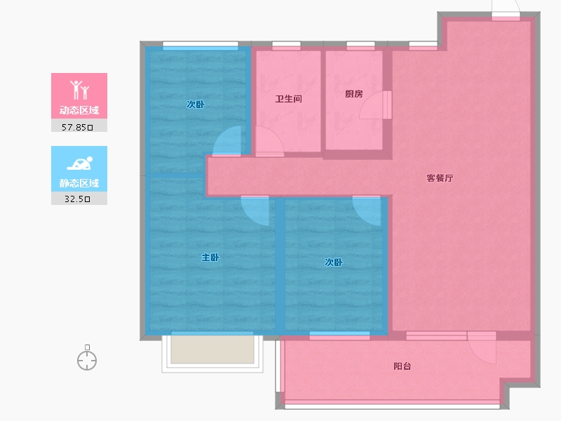 山东省-烟台市-瑞东瑞学府-80.00-户型库-动静分区