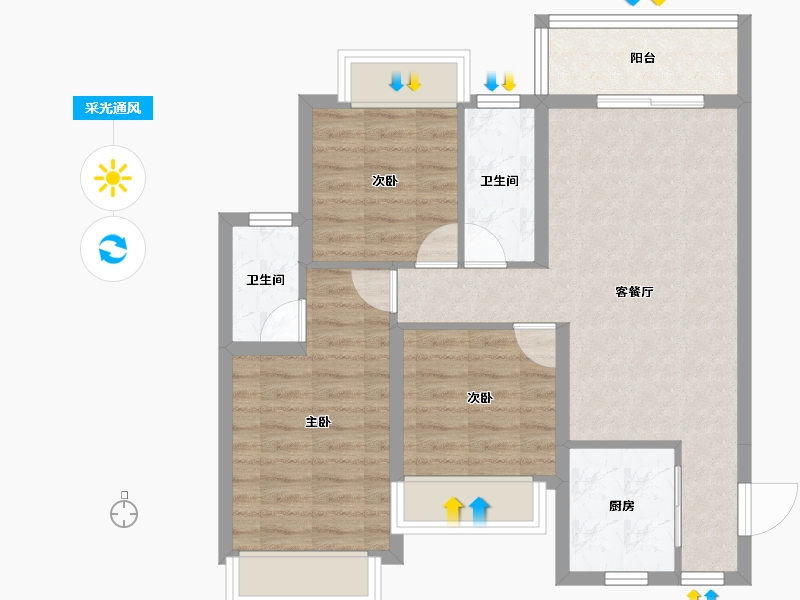 四川省-成都市-桂湖正荣府-72.68-户型库-采光通风