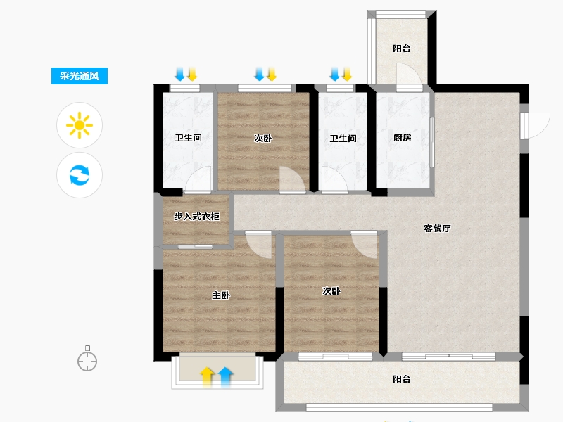 山东省-青岛市-鑫源珺府-92.37-户型库-采光通风