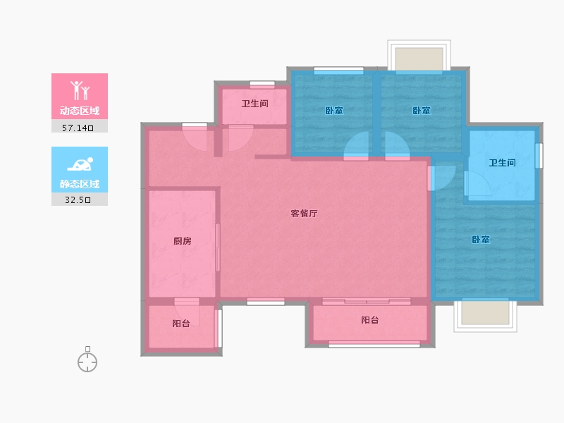 重庆-重庆市-嘉裕国际社区-79.63-户型库-动静分区