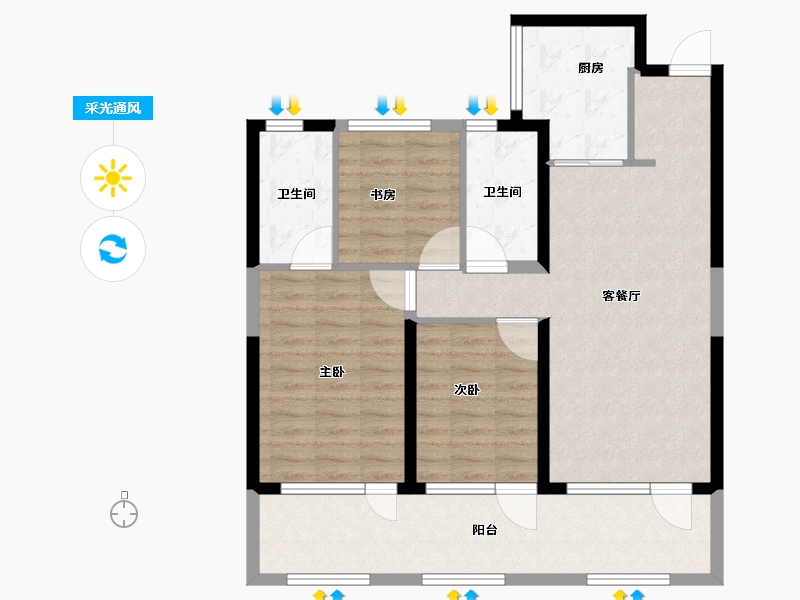 山东省-青岛市-华新园央和府-94.40-户型库-采光通风