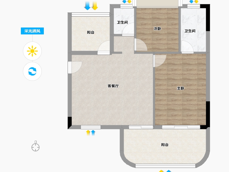 海南省-三亚市-海棠湾8号温泉公馆-73.09-户型库-采光通风