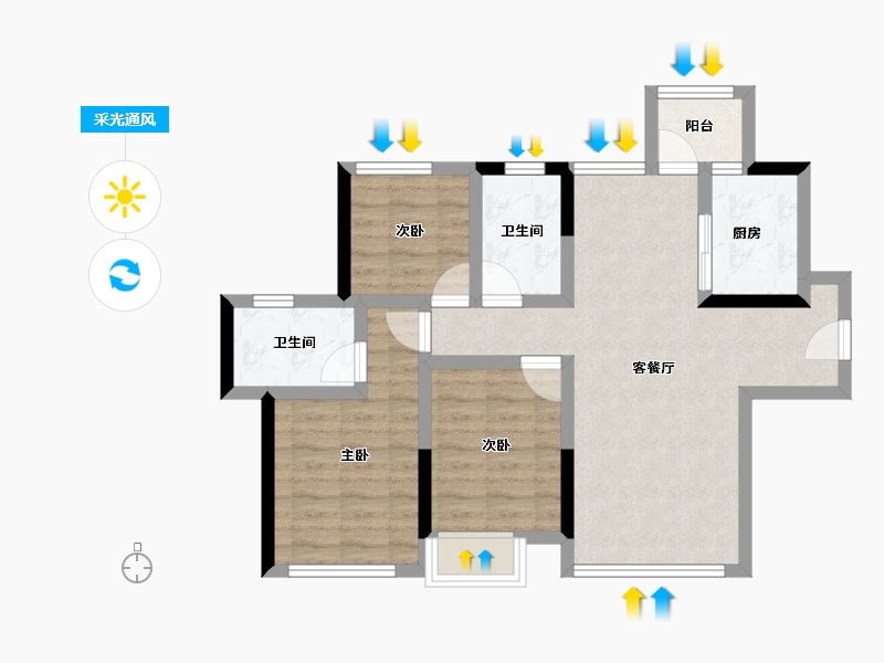 四川省-成都市-东原江山印月-69.11-户型库-采光通风