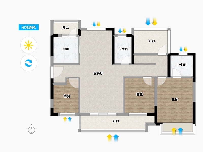 广东省-惠州市-聚龙天誉湾三期-97.48-户型库-采光通风