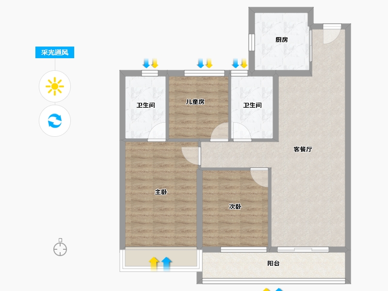 浙江省-宁波市-招商·雍华府-85.67-户型库-采光通风