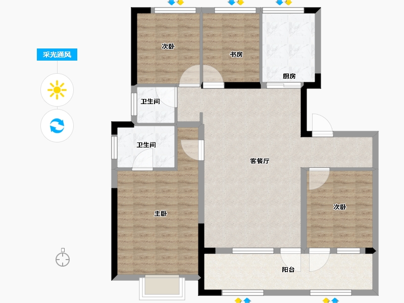 山东省-青岛市-华新园央和府-104.02-户型库-采光通风